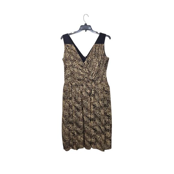 Adrianna Papell Silk Leopard Print Sleeveless Belted V-Neck Cocktail Dress 16W - Picture 3 of 14